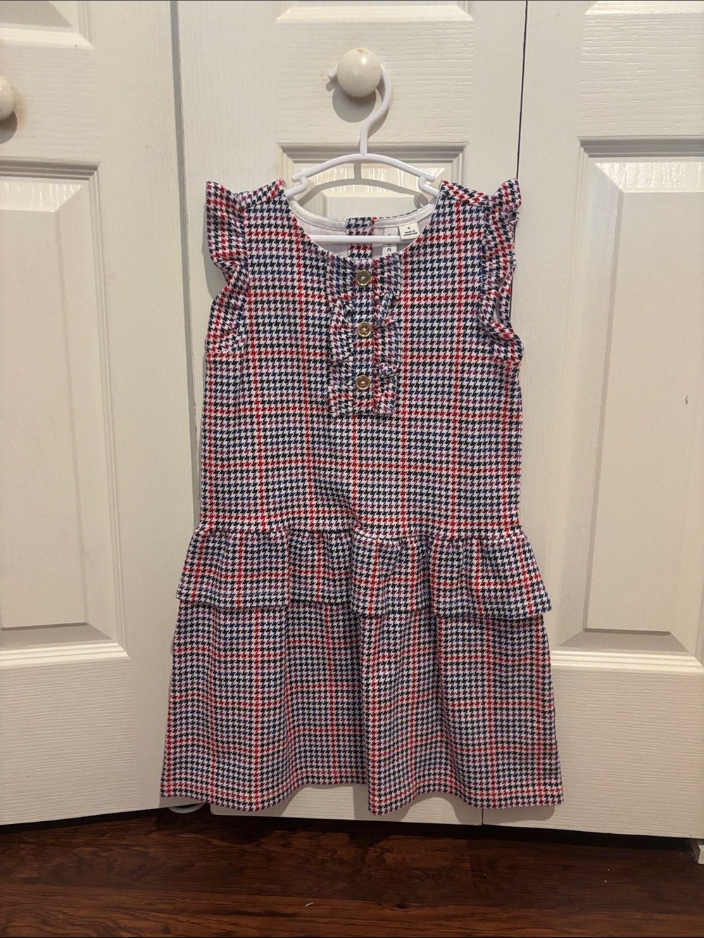 Janie and Jack Red, White & Blue Houndstooth Ruffle Dress